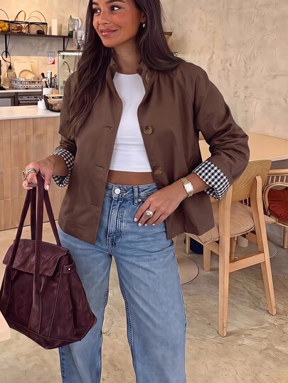 Brillora Women's All Season Fashion Casual Elegant Daily Romantic Short Trench Coat Jacket, Essential Outfit For Afternoon Tea, Shopping, Commuting