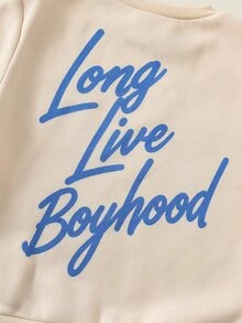 兒童小男孩 2件組秋冬保暖內裡加厚休閒時尚背後印花運動衫套裝，幼兒冬季服飾/套裝，運動服 - 藍色 - 查看 4