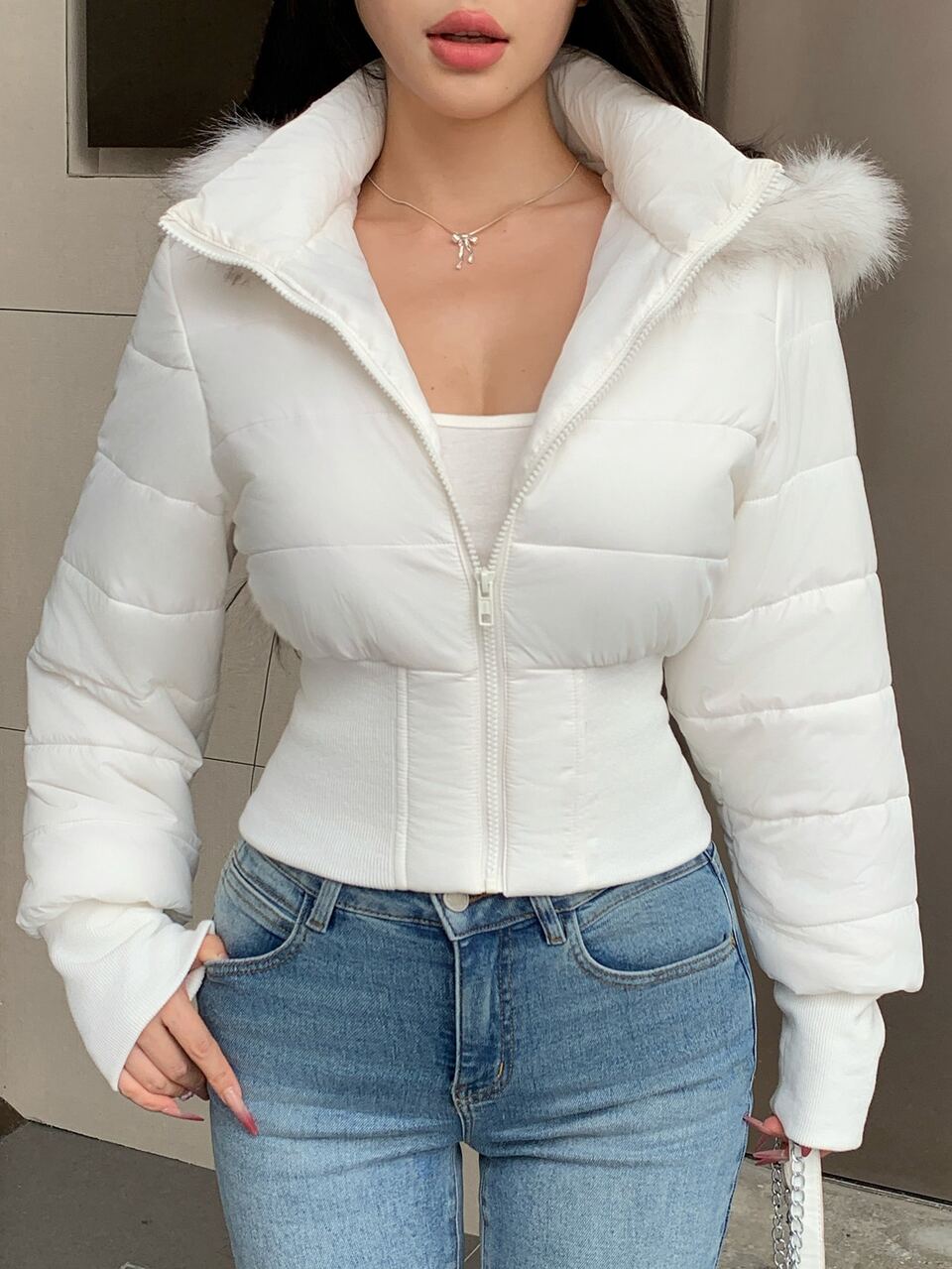 Women's Solid Color Fleece Hooded Zipper Winter Travel Padded Coat Fall Jacket
