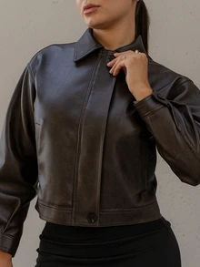Andrea Bello Autumn/Winter New Loose Casual Thickened PU Women's Regular Outerwear Jacket School - Coffee Brown - View 7