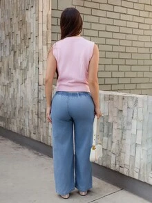 Andrea Bello 女士优雅简约法式时尚百搭优雅前扣针织背心 - 淺粉色 - 查看 2