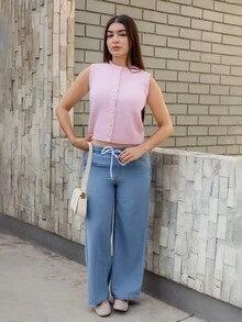Andrea Bello 女士优雅简约法式时尚百搭优雅前扣针织背心 - 淺粉色 - 查看 5