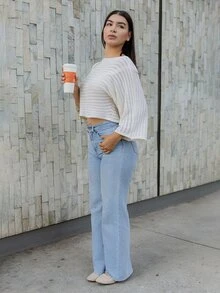 Andrea Bello 女士休闲度假镂空串珠网眼针织罩衫，春夏款 - 杏色 - 查看 6