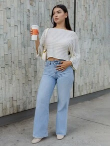 Andrea Bello 女士休闲度假镂空串珠网眼针织罩衫，春夏款 - 杏色 - 查看 5