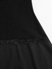 Sunnyshic Women's Black Elegant Sleeveless Mermaid Long Dress With Contrast Lace Waist - Matte Black - View 4