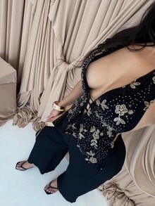 Shopreo 女士亚麻低腰直筒休闲裤，夏季假日风格 - 黑色 - 查看 5