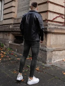 Artur Kramer 男士破洞毛边紧身牛仔裤，垃圾摇滚风 - 黑色 - 查看 5