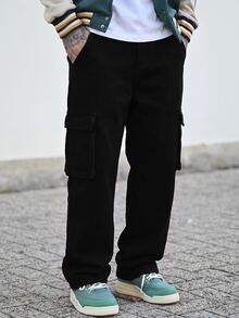 Devon Thys 男式休闲百搭纯色工装牛仔裤 - 黑色 - 查看 3