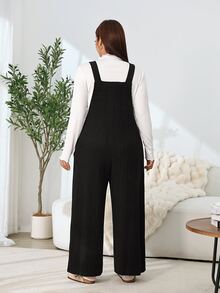 Solflare Plus Size Textured Fashion Pocket Loose Jumpsuit - Black - View 2