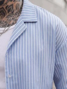 Artur Kramer 男士条纹简约休闲长袖衬衫 - 藍色 - 查看 3