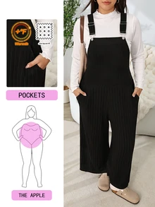 Solflare Plus Size Textured Fashion Pocket Loose Jumpsuit - Black - View 1