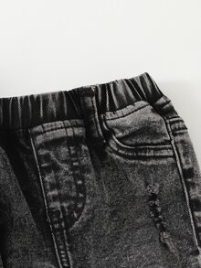 SHEIN 2件套婴儿/幼儿男童黑色牛仔做旧外套和弹力修身裤套装 - 黑色 - 查看 6