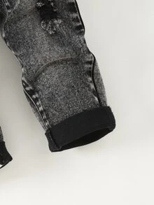 SHEIN 2件套婴儿/幼儿男童黑色牛仔做旧外套和弹力修身裤套装 - 黑色 - 查看 7