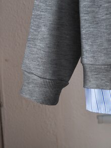 Genkimix Kids 女童幼兒運動衫與運動長褲套裝，2合1條紋布料拼接運動衫，正面3D蝴蝶結裝飾，休閒時尚，適合秋冬外出、上學、派對 - 灰色 - 查看 6