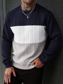 EGENSIO Men's Colorblock Crew Neck Long Sleeve Casual Versatile Pullover Sweatshirt - Navy Blue - View 7