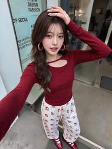 K-Vae 女士字母与心形印花抽绳腰直筒宽松休闲裤 - 白色 - 查看 4