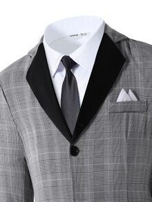 2pcs/Set Teen Boy Gentleman Suit Single Layer All Black Premium Blazer Long Pants, Elegant Formal Wear For Birthday Party Summer Wedding - Grey - View 7