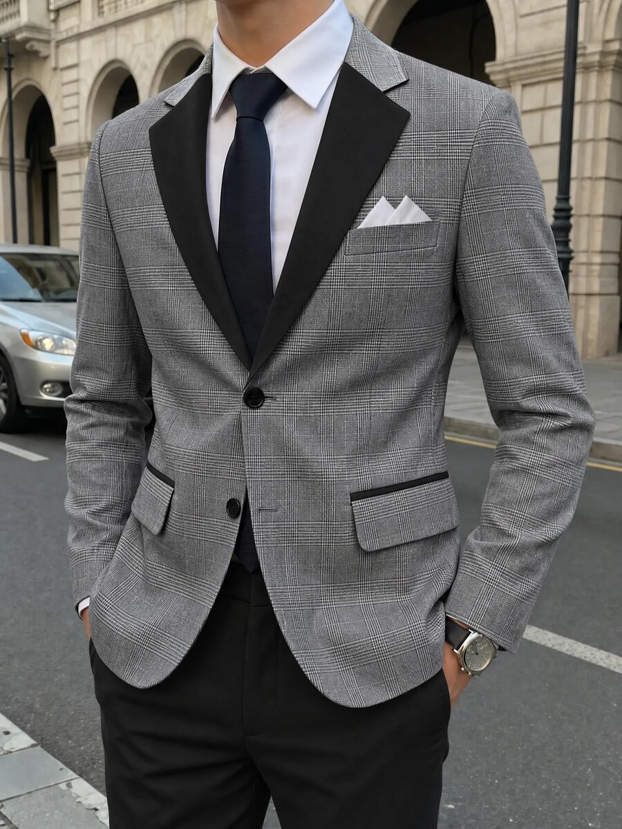 2pcs/Set Teen Boy Gentleman Suit Single Layer All Black Premium Blazer Long Pants, Elegant Formal Wear For Birthday Party Summer Wedding - Grey - View 1