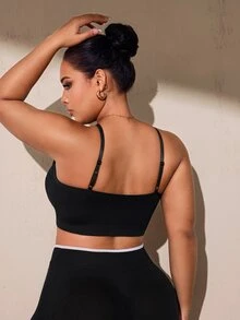 SHEIN Rhythm Era Women's Plus Size Solid Color Ruched Casual Daily Sports Bra - Black - View 2