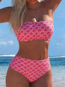 SHEIN Swim 2026 New Plus Size Allover Print Spaghetti Strap Bikini Set, Suitable For Spring/Summer Vacation - Multicolor - View 1