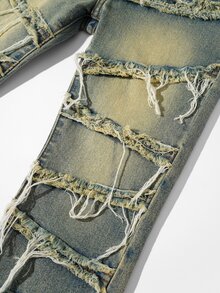 SHEIN Celana Denim Longgar Model Tumpukan dengan Desain Sobek di Ujung Bawah dan Lipatan, Gaya Jalanan Keren untuk Anak Laki-Laki, Cocok untuk Pemakaian Sehari-hari dan Gaya Jalanan Anak Laki-Laki - Medium Wash - View 5