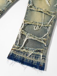 SHEIN Celana Denim Longgar Model Tumpukan dengan Desain Sobek di Ujung Bawah dan Lipatan, Gaya Jalanan Keren untuk Anak Laki-Laki, Cocok untuk Pemakaian Sehari-hari dan Gaya Jalanan Anak Laki-Laki - Medium Wash - View 6