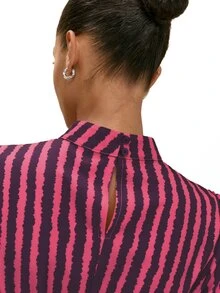 Nöista Fitted Top Dark Purple Stripe Wavy Commuting Tea Party Office Parties Fall Elegant French Smart Casual Business Casual Going Out Brunch - Hot Pink - View 8