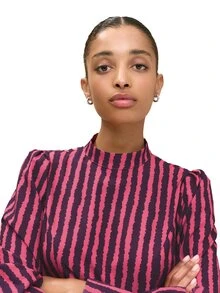 Nöista Fitted Top Dark Purple Stripe Wavy Commuting Tea Party Office Parties Fall Elegant French Smart Casual Business Casual Going Out Brunch - Hot Pink - View 7