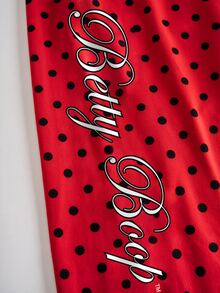 Betty Boop x SHEIN 女款波點印花腰部對比蕾絲緊身褲 - 紅色 - 查看 5