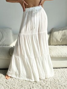 SHEIN Swim Basics 女款夏季雪紡分層罩裙，純色 - 白色 - 查看 4