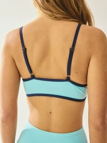 Aralina Leisurewear Active Women's 2pcs Contrast Bind Crop Top With Capri Yoga Pilates Gym Workout Two Pieces Set - Baby Blue - View 8