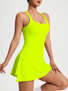 CourtClass CourtClass Women Fluorescent Green Backless Hollow-Out Sports Dress - Green - View 8