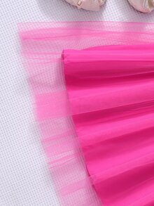 Tween Girls Waist Hot Pink Summer Cute Birthday Ruffled Cap Sleeve Ribbed Mesh Round Neck Princess Mini Dress With Belt For Halloween, Graduation, ... - Hot Pink - View 7