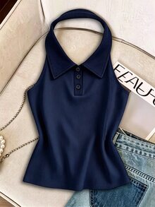 Franclia French Style Striped Backless Halter Neck Tank Top For Women, Summer, Slimming & Age-Reducing - Multicolor - View 4