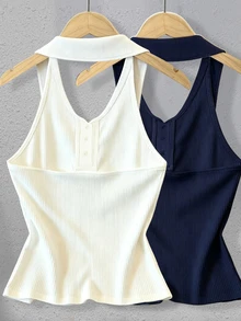 Franclia French Style Striped Backless Halter Neck Tank Top For Women, Summer, Slimming & Age-Reducing - Multicolor - View 2