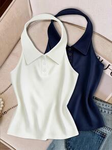 Franclia French Style Striped Backless Halter Neck Tank Top For Women, Summer, Slimming & Age-Reducing - Multicolor - View 3
