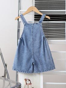 SHEIN Gaun Terusan Denim untuk Balita Perempuan, Biru, Siluet A-Line Manis untuk Kembali ke Sekolah, Dekorasi Pita 3D & Desain Bordir Merah Muda, Lembut dan Modis untuk Musim Semi/Panas - Medium Wash - View 4