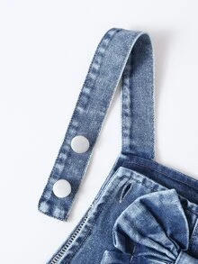 SHEIN Gaun Terusan Denim untuk Balita Perempuan, Biru, Siluet A-Line Manis untuk Kembali ke Sekolah, Dekorasi Pita 3D & Desain Bordir Merah Muda, Lembut dan Modis untuk Musim Semi/Panas - Medium Wash - View 11
