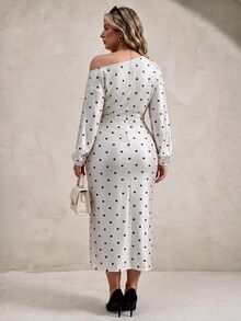 Elegantrix Plus Size Women's Elegant Spring Summer Autumn Wedding Evening Party Ball Date Dress With Asymmetrical Shoulder Lantern Sleeve Pleated Slit Mermaid Tail - Multicolor - View 7