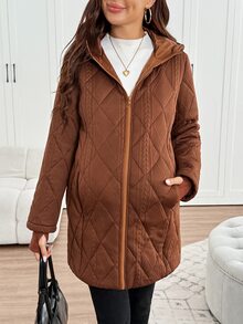SHEIN Maternity Autumn/Winter Hooded 3-In-1 Jacket Fall - Brown - View 3
