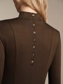 Anewsta Essential Elegant Commuter High Neck Women's Brown Colorblock Knit Dress - Brown - View 1