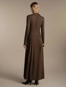 Anewsta Essential Elegant Commuter High Neck Women's Brown Colorblock Knit Dress - Brown - View 2