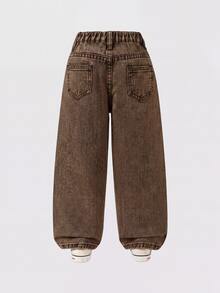 Girls/Kids Fashion Snowflake Washed Distressed Design Embroidered Flare Pants - Brown - View 2