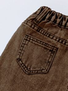 Girls/Kids Fashion Snowflake Washed Distressed Design Embroidered Flare Pants - Brown - View 6