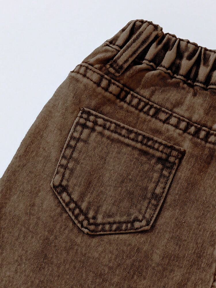 Girls/Kids Fashion Snowflake Washed Distressed Design Embroidered Flare Pants - Brown - View 6