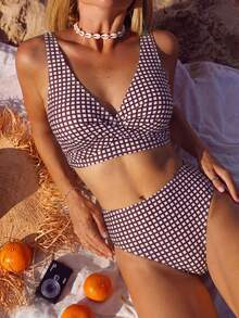 Costavie Bikini de baño de moda de verano con estampado a cuadros para la playa - Multicolor - Ver 5