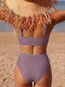 Costavie Bikini de baño de moda de verano con estampado a cuadros para la playa - Multicolor - Ver 2