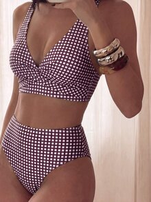 Costavie Bikini de baño de moda de verano con estampado a cuadros para la playa - Multicolor - Ver 3