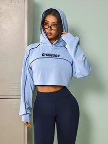 Sovereign Charm Women's Letter Print Long Sleeve Hoodie, Camisole Top And Leggings Sports Set - Blue - View 6