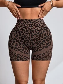 Slayform Women's Leopard Print Casual Versatile Daily Travel Sports Shorts - Brown - View 4